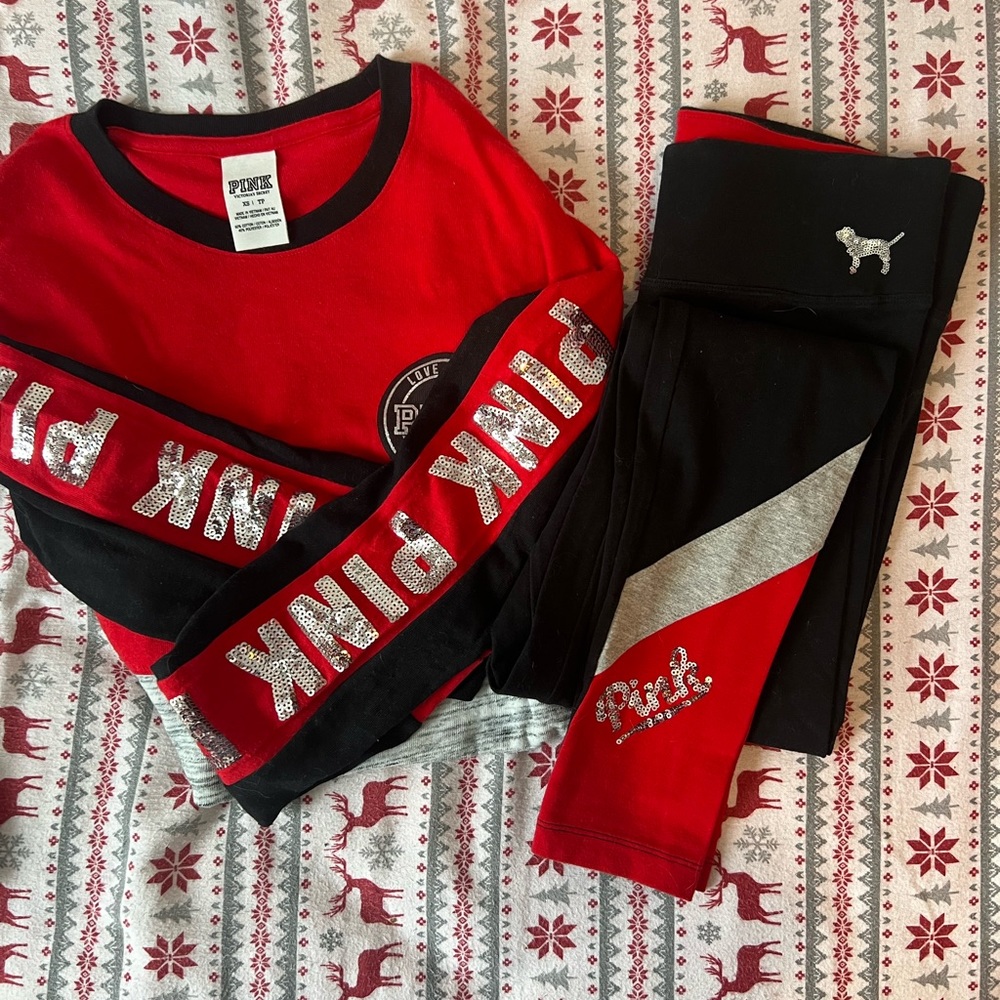 VS PINK long sleeve, leggings, and hat matching set!!